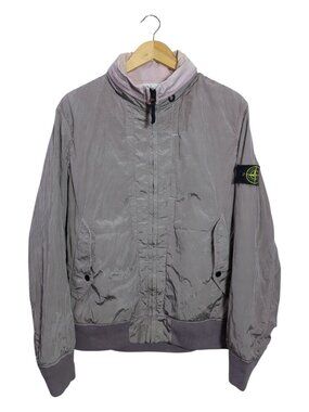 Stone Island Nylon Metal Tyvek Shield Bomber Jacket Silver Grey - L